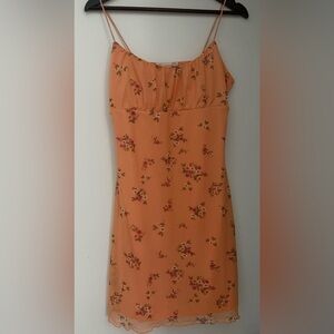 Peach Floral Mini Slip Dress with Spaghetti Straps